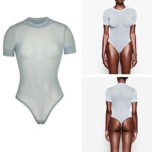 SKIMS Sky Blue Summer Stretch Sheer Mesh T-Shirt Bodysuit Sz 4X NWT